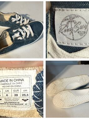 Roxy Denim-Style Navy and White Low-Top Sneakers sz 8.5